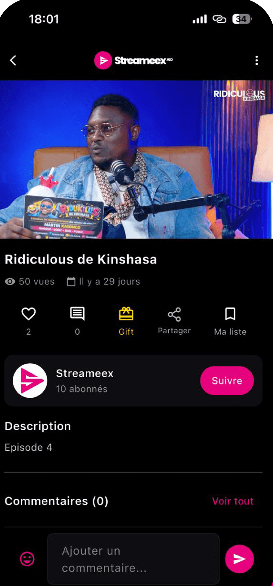 Lecture d'une vidéo sur Streameex AIO, avec les réactions et les commentaires